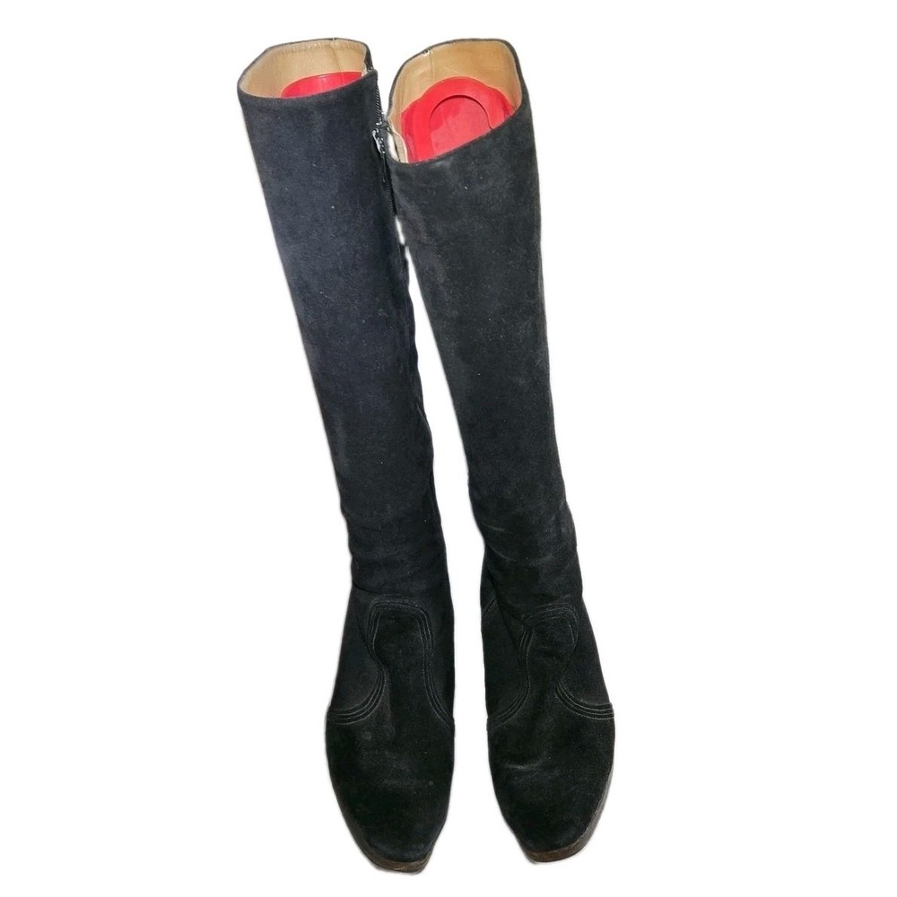 Bruno Magli Boots Womens 9AA Black Suede Leather Knee High Stefano Italy - Picture 2 of 5